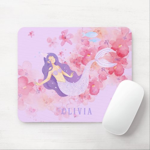 Cute Mermaid Pink Under the sea for little Girls  Mouse Pad