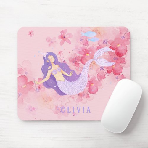 Cute Mermaid Pink Under the sea for little Girls  Mouse Pad