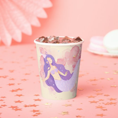 Cute Mermaid Pink Under the sea for little Girls  Paper Cups