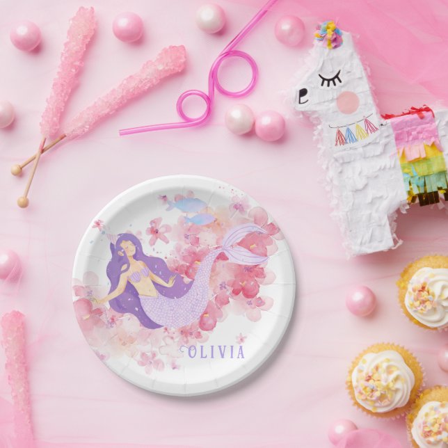 Cute Mermaid Pink Under the sea for little Girls  Paper Plates (Party)