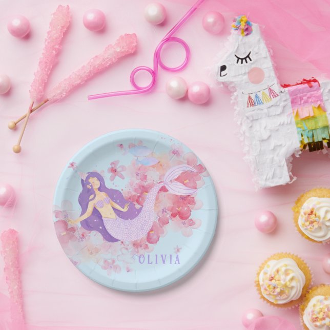 Cute Mermaid Pink Under the sea for little Girls  Paper Plates (Party)