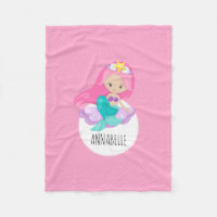 Cute Mermaid Princess Girl Sea Shell Pink Scales Fleece Blanket