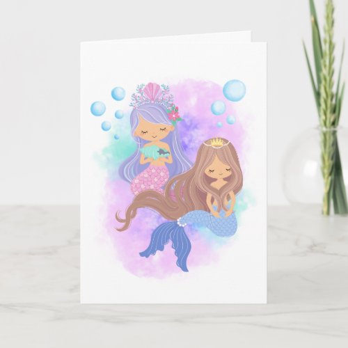 Cute Mermaid Princess Girls Blank Greeting Card