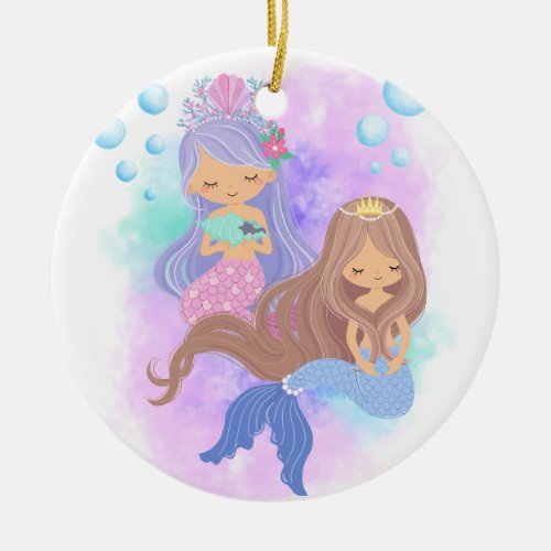 Cute Mermaid Princess Girls Bubbles Personalized Ceramic Ornament