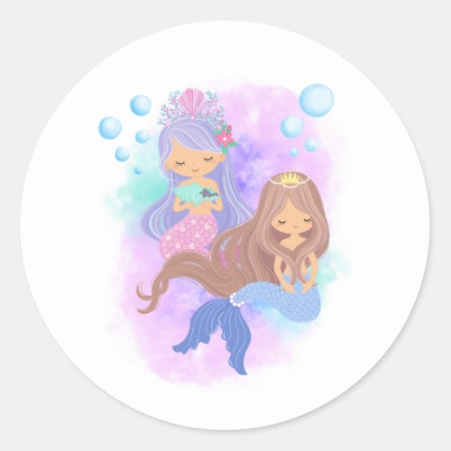 Cute Mermaid Princess Girls  Classic Round Sticker
