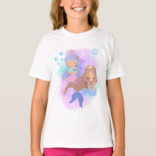 Cute Mermaid Princess Girls SS T_Shirt
