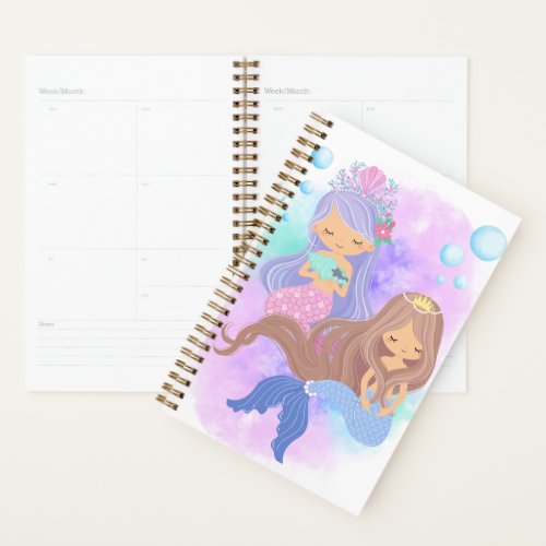 Cute Mermaid Princess Girls With Bubbles Daily Planner