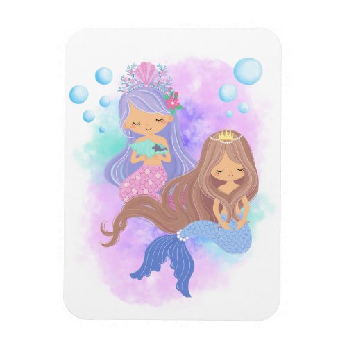 Cute Mermaid Princess Girls With Bubbles Flexible Magnet