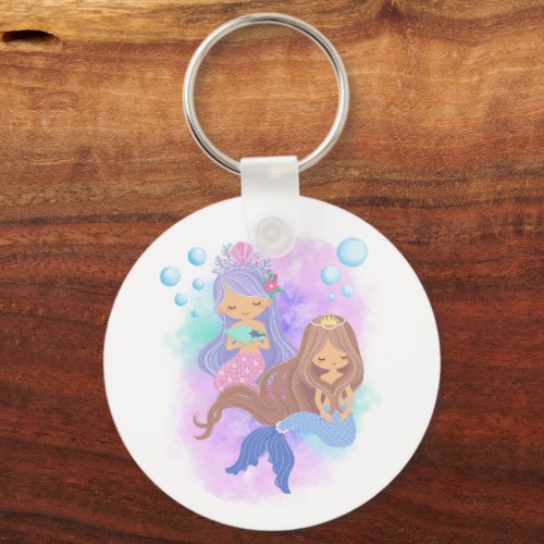 Cute Mermaid Princess Girls With Bubbles Keychain