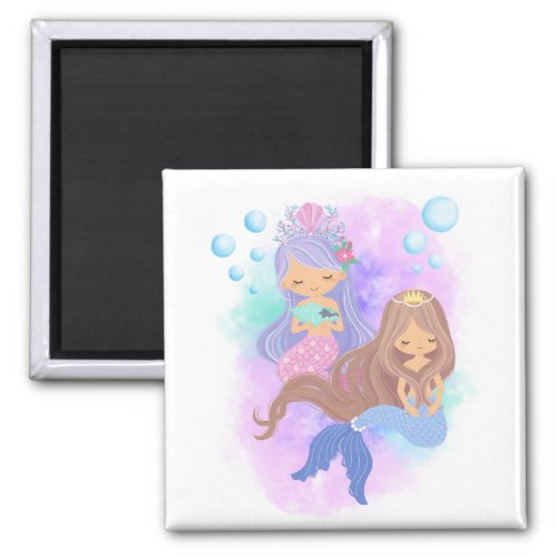 Cute Mermaid Princess Girls With Bubbles Magnet