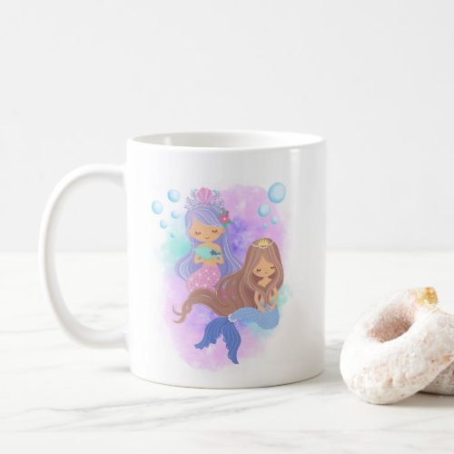 Cute Mermaid Princess Girls With Bubbles Mug 