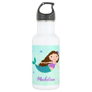 Cute Mermaid Purple Glitter Aqua Stainless Steel Water Bottle