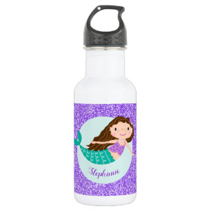Cute Mermaid Purple Glitter Personalized Stainless Steel Water Bottle