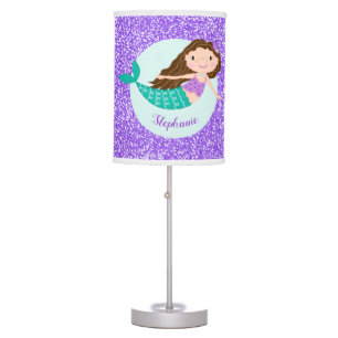 Cute Mermaid Purple Glitter Personalized Table Lamp