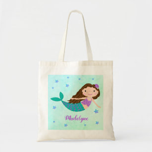 Mermaid Tote Bag Personalized Kids Canvas School Bag Custom