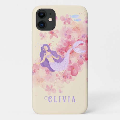 Cute Mermaid Purple Under the sea for Girls  iPhone 11 Case