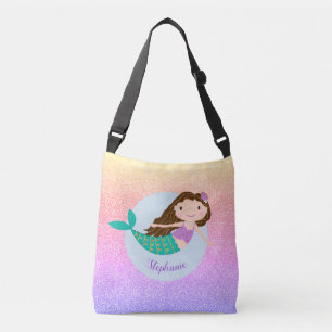 Cute Mermaid Rainbow Glitter Personalized Crossbody Bag
