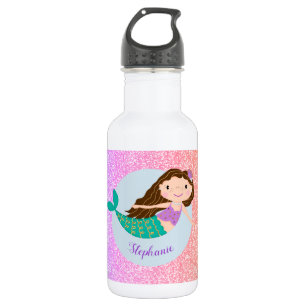 Cute Mermaid Rainbow Glitter Personalized Stainless Steel Water Bottle