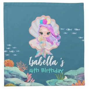 Cute Mermaid Rainbow pearl crown Birthday party Cloth Napkin