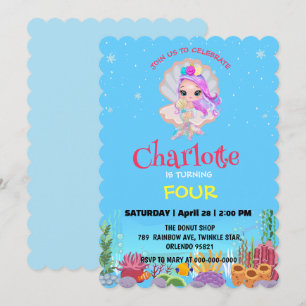 Cute Mermaid rainbow sprinkle colorful birthday  Invitation