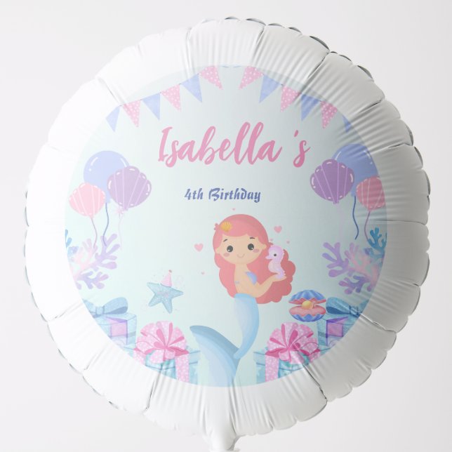 Cute Mermaid Rainbow Watercolor Birthday party  Balloon (Front)