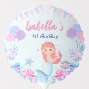 Cute Mermaid Rainbow Watercolor Birthday party Balloon