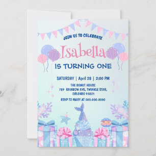 Cute Mermaid Rainbow Watercolor Birthday party  Invitation