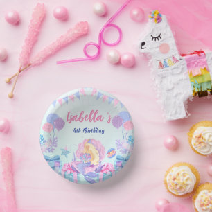 Cute Mermaid Rainbow Watercolor Birthday party  Paper Bowls
