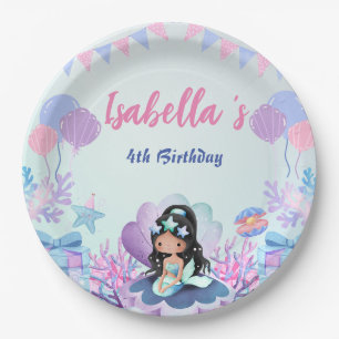 Cute Mermaid Rainbow Watercolor Birthday party  Paper Plates