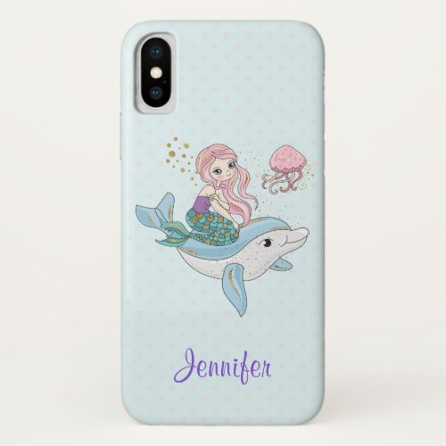Cute Mermaid Riding a Dolphin Under the Sea iPhone X Case
