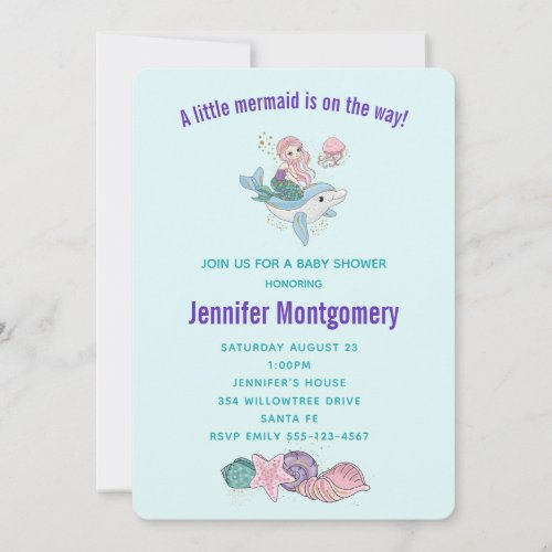 Cute Mermaid Riding a Dolphin Under the Sea Invitation