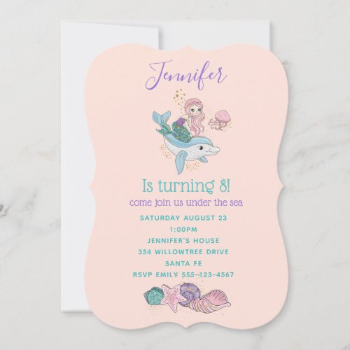 Cute Mermaid Riding a Dolphin Under the Sea Invitation