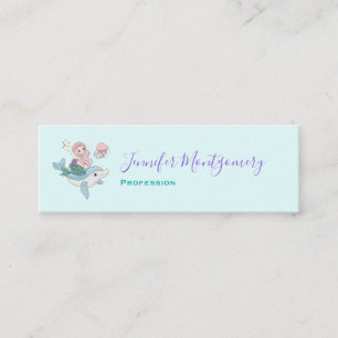 Cute Mermaid Riding a Dolphin Under the Sea Mini Business Card