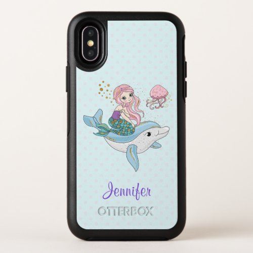 Cute Mermaid Riding a Dolphin Under the Sea OtterBox Symmetry iPhone X Case