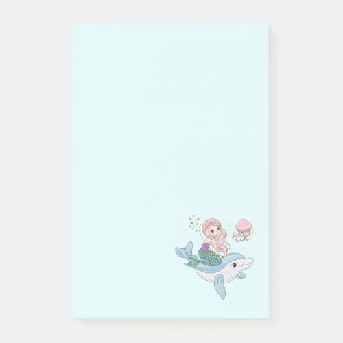 Cute Mermaid Riding a Dolphin Under the Sea Post_it Notes