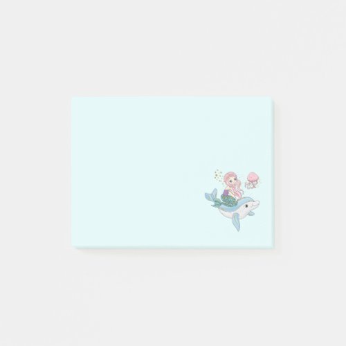 Cute Mermaid Riding a Dolphin Under the Sea Post_it Notes