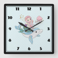 Cute Mermaid Riding a Dolphin Under the Sea