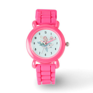 Cute Mermaid Riding a Dolphin Under the Sea Watch