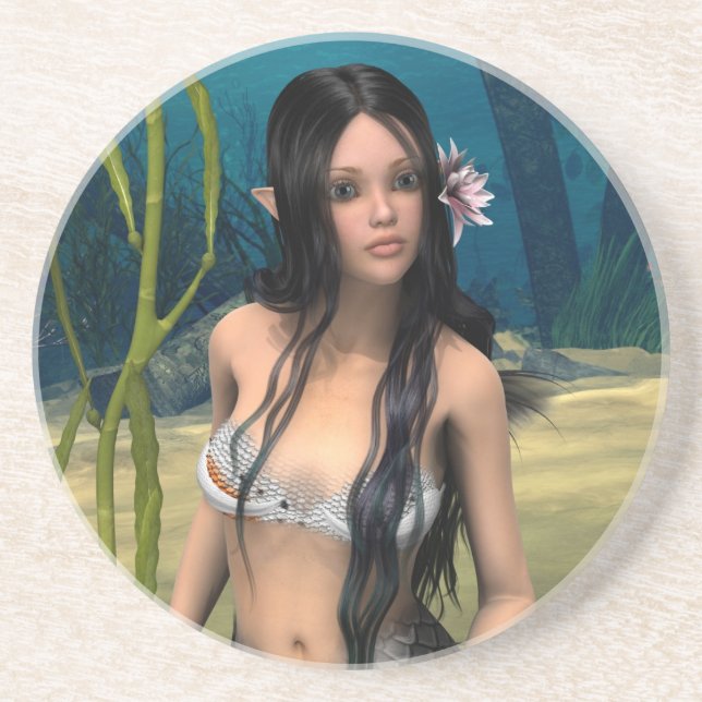 Cute Mermaid Sandstone Coaster (Front)