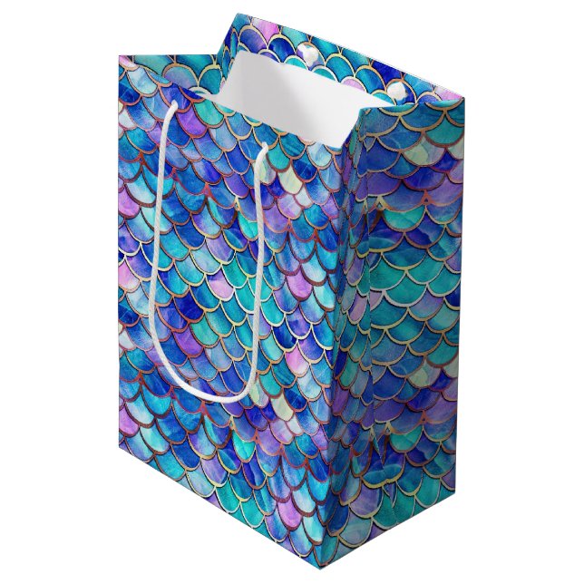 Cute Mermaid Scales Pattern Girls Birthday v2 Medium Gift Bag (Front Angled)