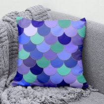 Cute Mermaid Scales Purple Aqua Teal Blue Outdoor Pillow