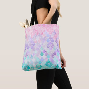 Cute Mermaid Scales Tote Bag, Pink, Purple, Ocean