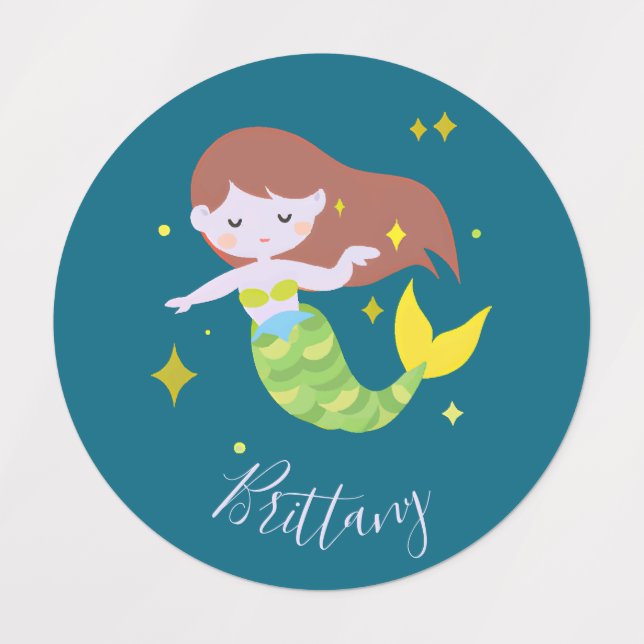 Cute Mermaid School Name Kids' Labels (Design 5)