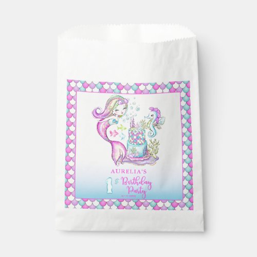 Cute Mermaid  Sea Girls 1st Birthday Party Favor Bag