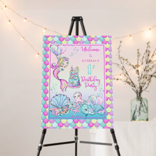 Cute Mermaid   Sea Girl's 1st Birthday Party Foam  Board