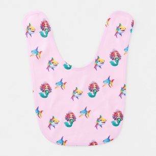 Cute Mermaid shark rainbow colorful birthday party Baby Bib