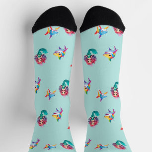 Cute Mermaid shark rainbow colorful birthday party Socks