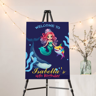 Cute mermaid shark Whale rainbow Birthday Welcome Foam Board