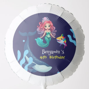 Cute Mermaid shark Whale rainbow colorful birthday Balloon