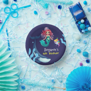 Cute Mermaid shark Whale rainbow colorful birthday Paper Bowls